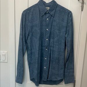 Hartford Men's Light Blue Paisley 100% Cotton Button Down Shirt Size M